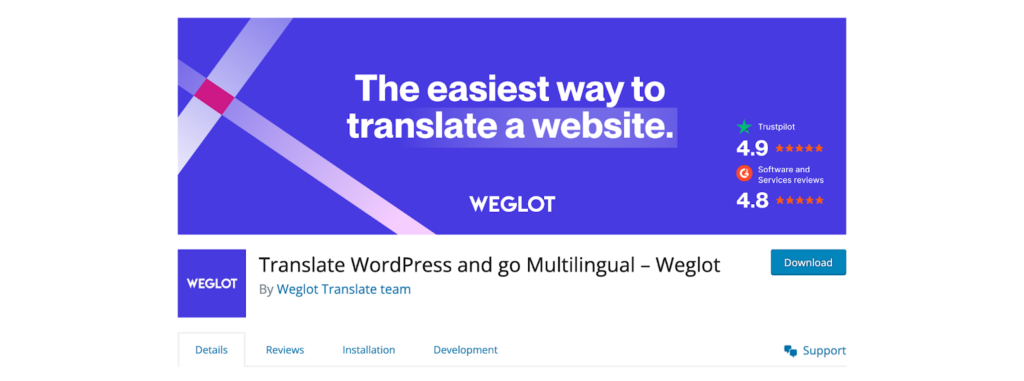 Weglot plugin offers an easy way of making any website multilingual - translation WordPress plugin