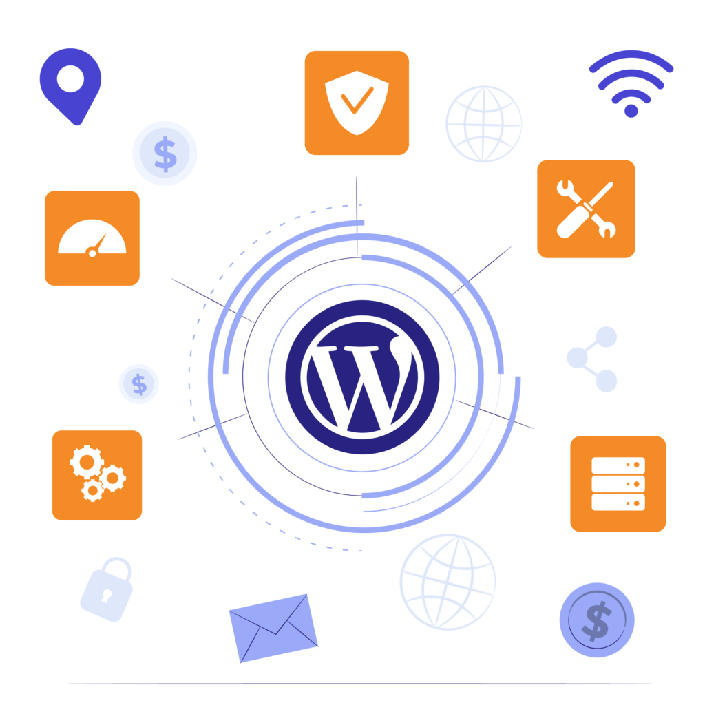 Many elements of WordPress website - web development with WordPress