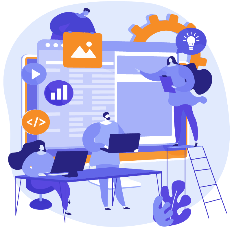 Group of developers and designers working together - WordPress website development