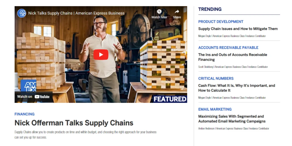Benefits of content marketing - American Express
