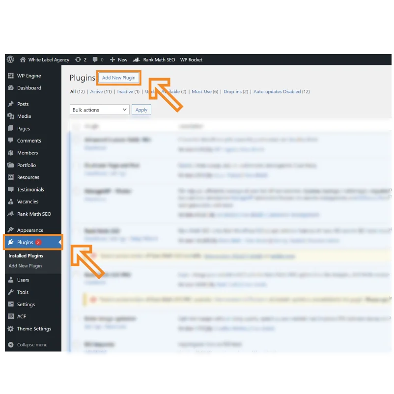 WordPress Plugins page, demonstrating where to add plugins that can help you put WordPress in maintenance mode