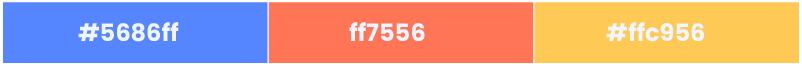 #5686ff, #ff7556, #ffc956 - Split Complementary Colors Examples