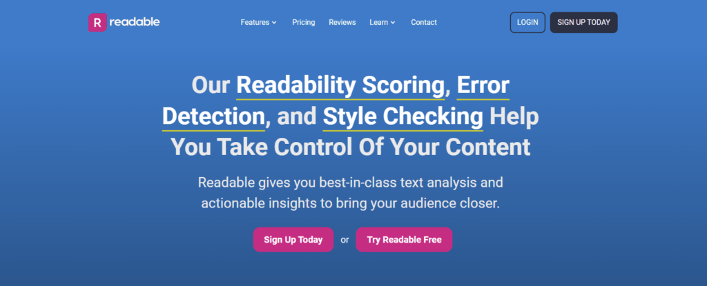 Readable website promoting readability scoring, error detection, and style checking - Landing Page Best Practices