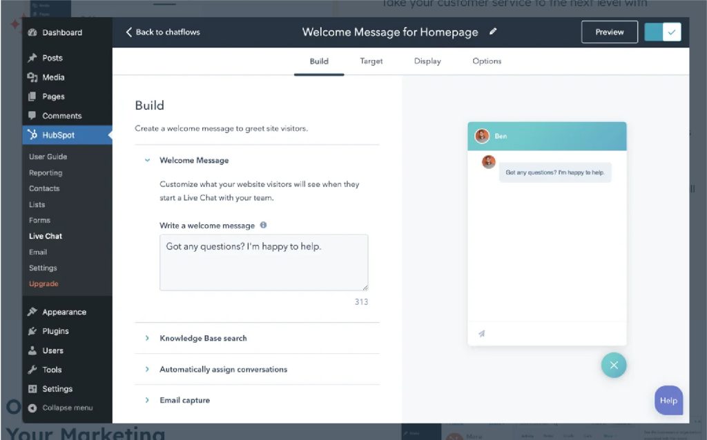 Best WordPress chatbot plugin - HubSpot